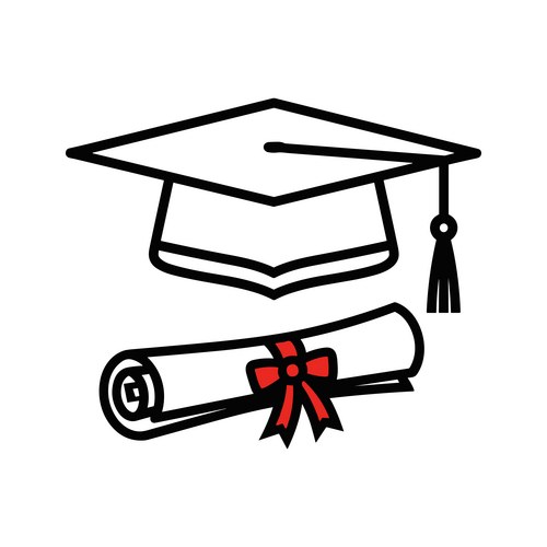 Graduation cap and diploma simple black line art Vector Image