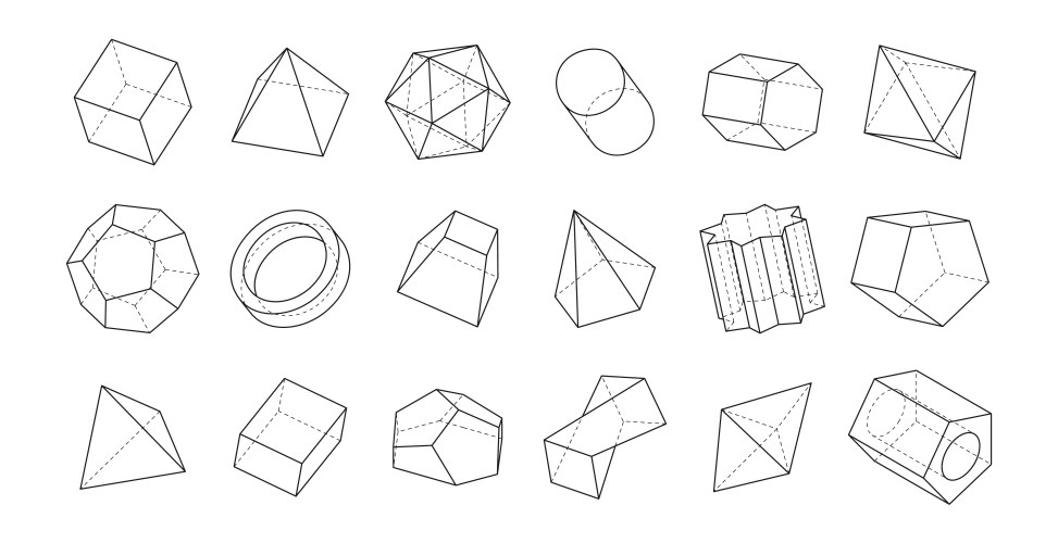 mathematical figures outline 3d geometric shapes vector