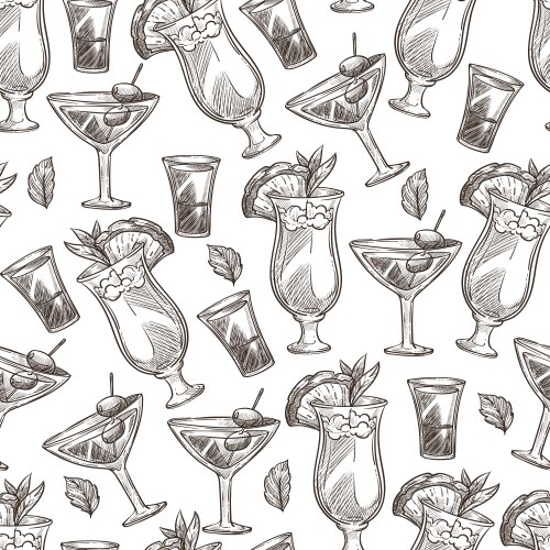 alcoholic cocktails served in glasses with straws vector image