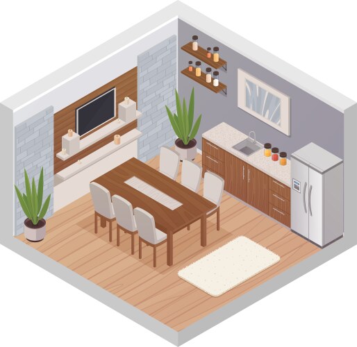 Realistic isometric kitchen Royalty Free Vector Image