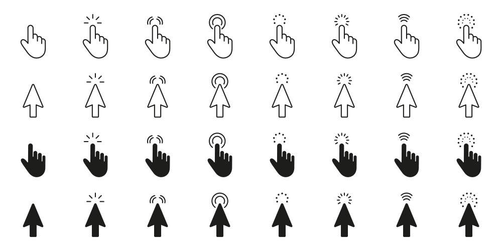 Cursor and pointer click gesture line solid vector image
