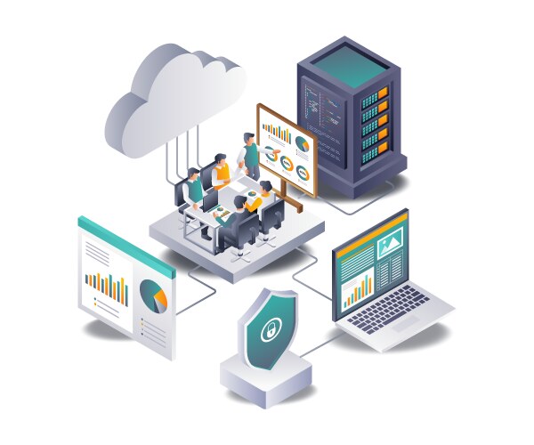 Data analysis team for cloud server databases vector image