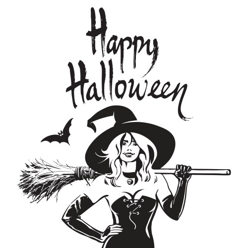 Halloween beautiful sexy witch holding broomstick vector image