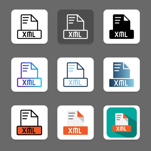 Set xml document format file icons which vector image