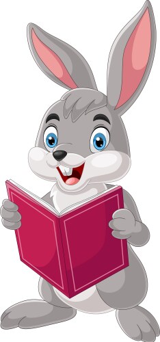 Cartoon bear and rabbit reading book Royalty Free Vector