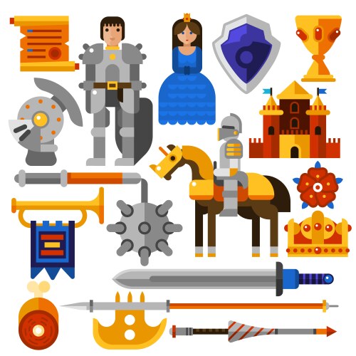 Various knight shield icons set flat style Vector Image