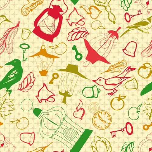 Romantic seamless pattern with retro objects vector image