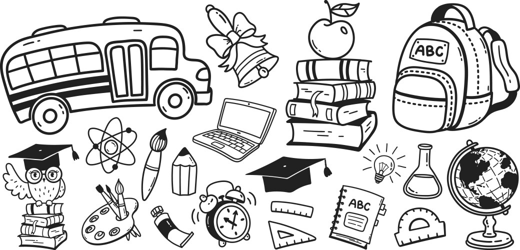 School & Education Line Art Set Vector Image
