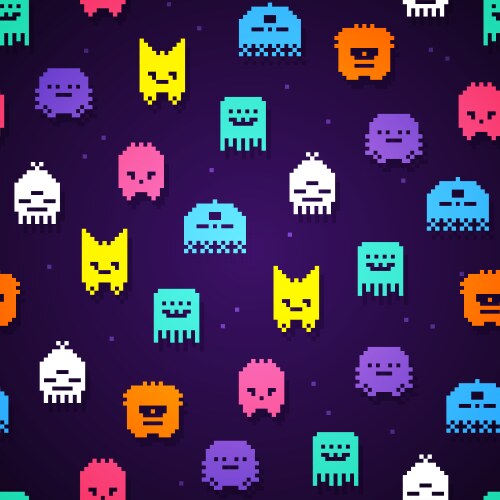 Retro 8-Bit Monster Pixel Pattern vector image