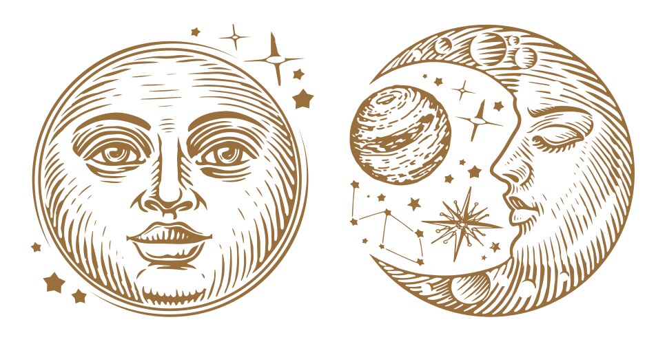 Crescent moon with face and stars esoteric Vector Image