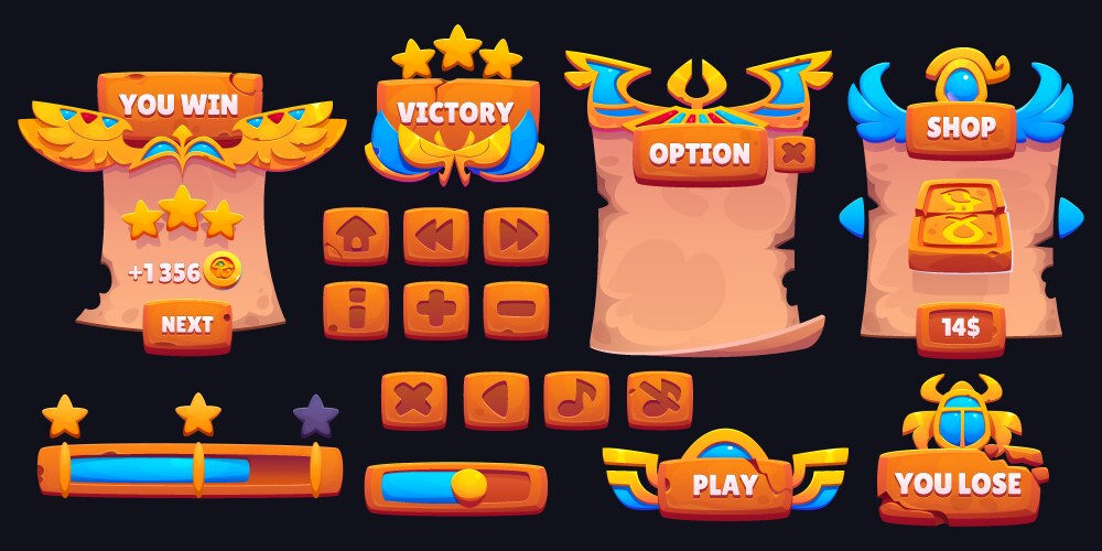 Interface for magic game cartoon design elements Vector Image