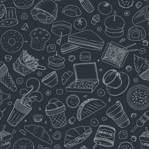 Hand drawn seamless pattern fast food doodle Vector Image