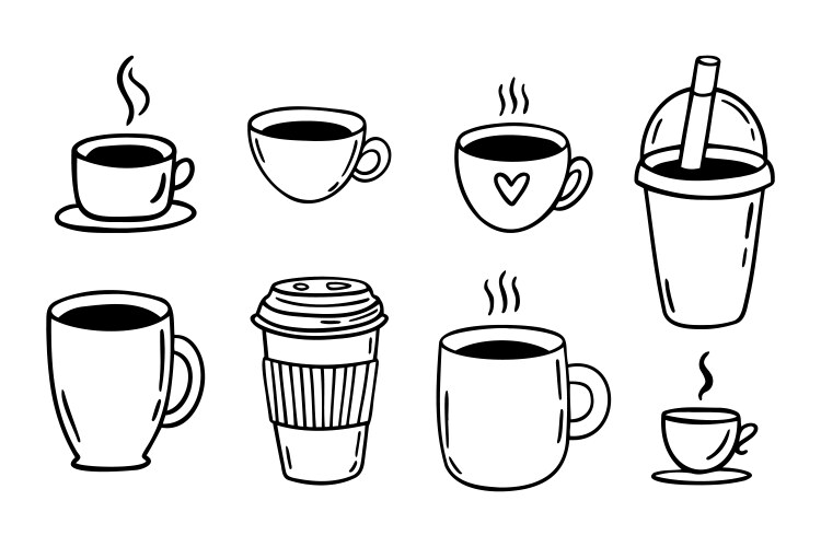 Coffee Cup Doodle Set - Hand Drawn Vector Image
