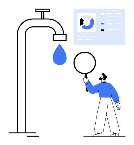 Man with magnifying glass analyzing data while vector image
