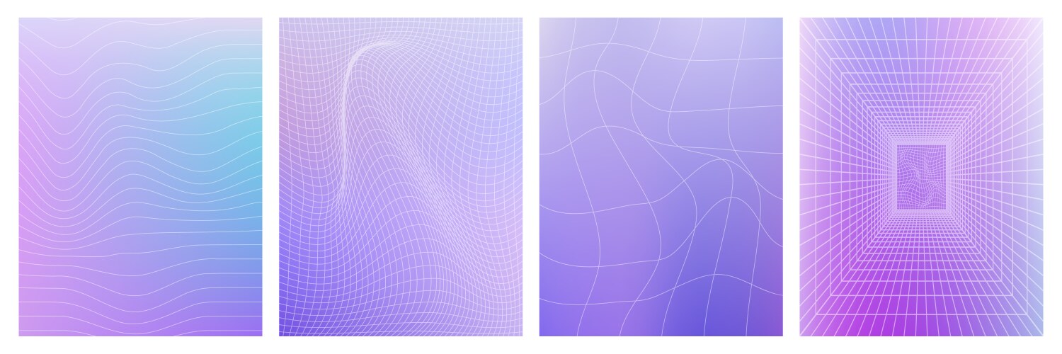 set of geometry wireframe grid on violet gradient vector image