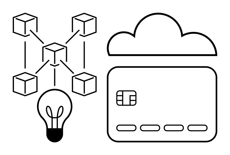 Diagram combining blockchain network cloud vector image