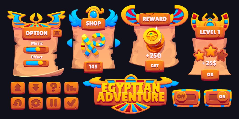 Egypt ui game interface button icon set vektorbild
