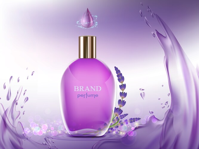 Perfume glass bottle the aroma of lavender flower vector image