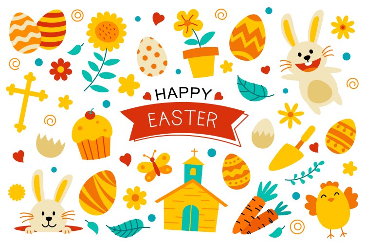Happy easter set of design elements Royalty Free Vector
