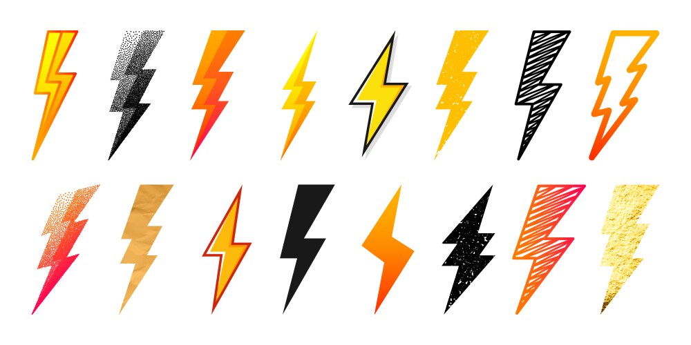Lightning bolt icons collection golden grunge Vector Image
