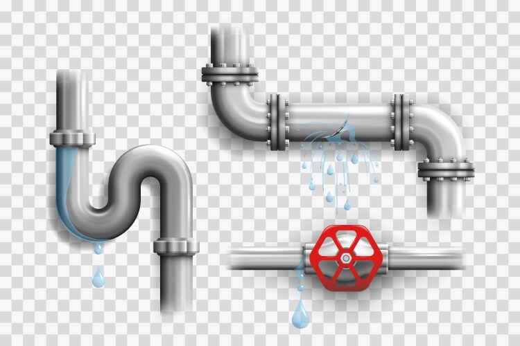 various broken metal pipes and leaking pipelines vector image