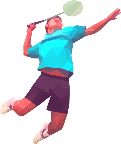 Polygonal professional badminton player vector image