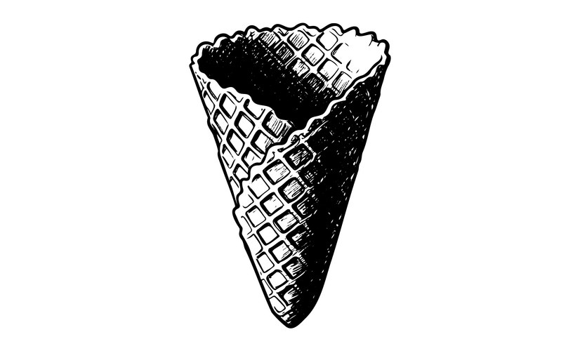 Black & White Waffle Ice Cream Cone Vector Image