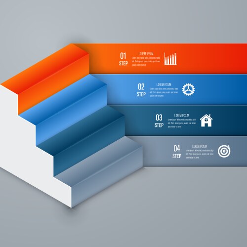 Business infographics template 4 steps with square