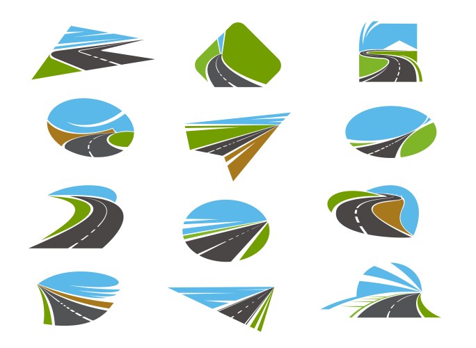 road icons highway pathway routes traffic ways vector