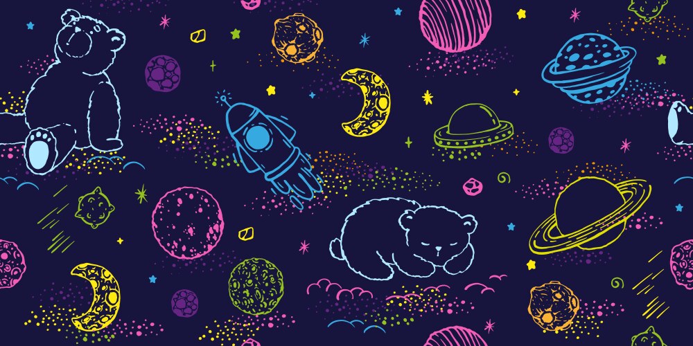 seamless pattern with space objects and bears vector image