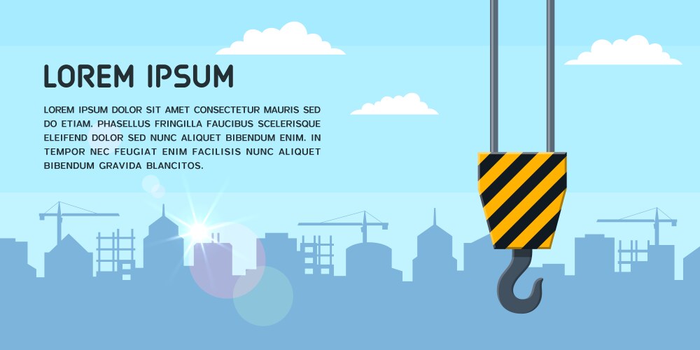 Construction site banner with tower crane hook Vector Image