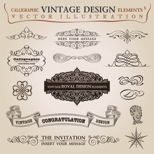 Calligraphic heraldic decor elements vintage Vector Image