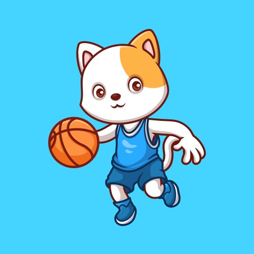 Basketball white cat cartoon Royalty Free Vector Image