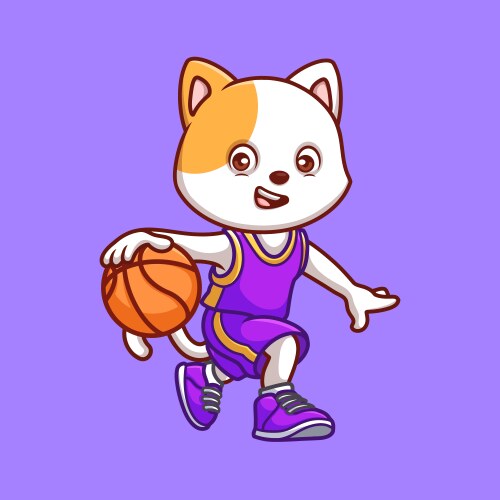 Basketball white cat cartoon Royalty Free Vector Image
