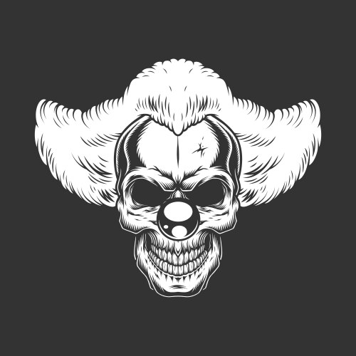Creepy Clown Skull - Monochrome Vector Image