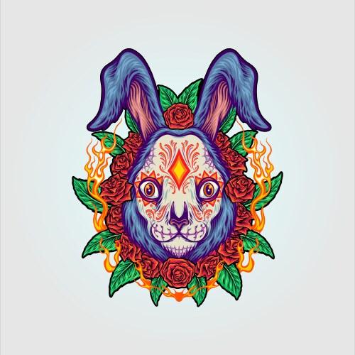 Dia de los muertos bunny head with blooming rose Vector Image