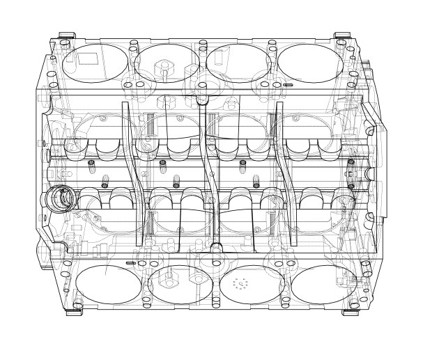 Engine block sketch rendering of 3d vector image