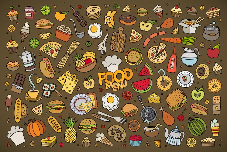 Food Doodle Set - Sketchy Food Icons vector image