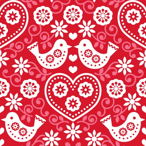 Folk art floral pattern with birds Royalty Free Vector Image
