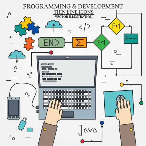 Thin line design of cloud computing technology wir vektorbild