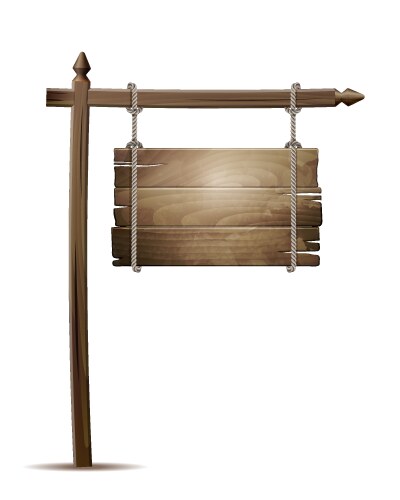 Old weathered wooden sign hanging on a rope Vector Image