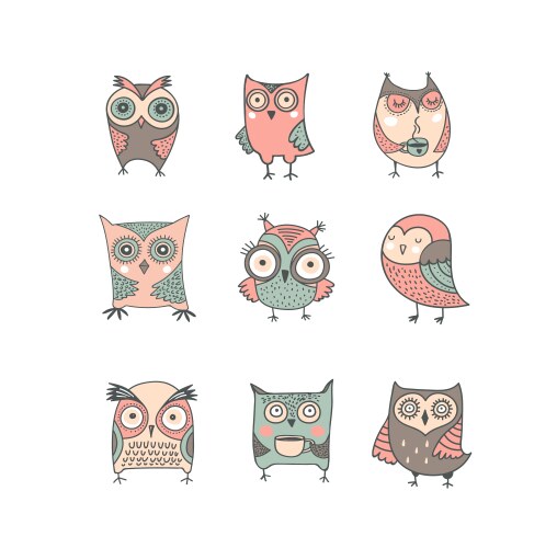 Cute hand drawn owl seamless pattern Royalty Free Vector