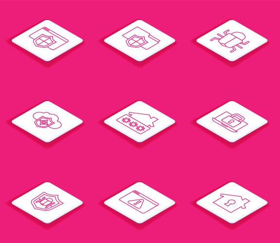 Set line browser with shield document folder vector image