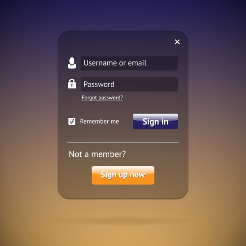 dark login form vector image vector image