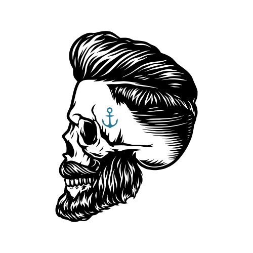 Bearded Skull with Anchor Tattoo Vector Image