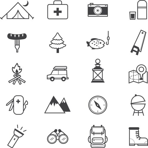 42 camping hiking and tourism emblems Royalty Free Vector