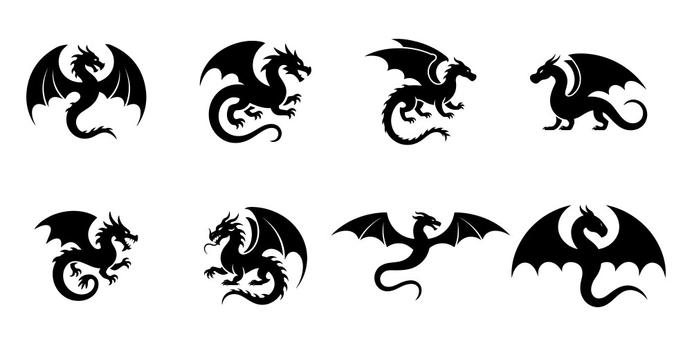 Dragon icons silhouettes Vector Image