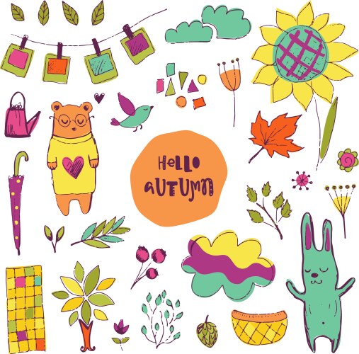 Cozy autumn season trendy elements set isolated Vector Image
