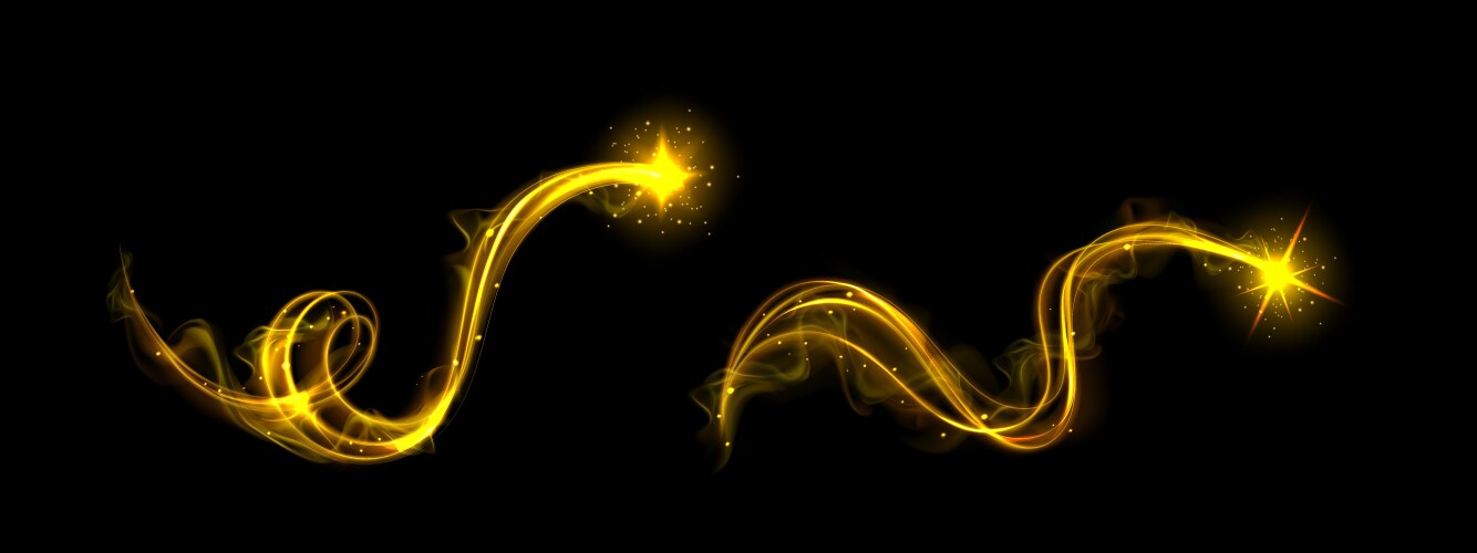 Magic light effect blue neon lines and gold stars Vector Image