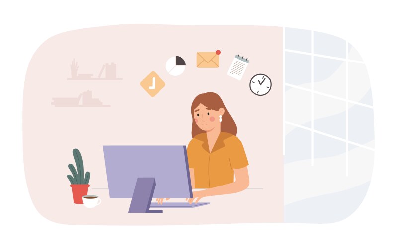 online work remotely workplace freelancer woman vector